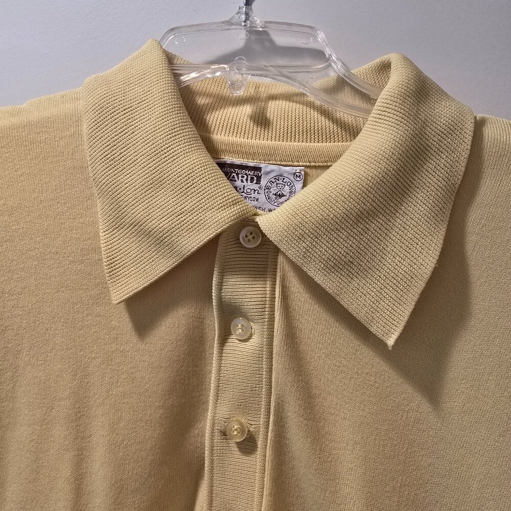 Vintage Montgomery Ward Ban Lon Polo Shirt Yellow Mens Medium Nylon Retro. GUC. - Picture 5 of 16